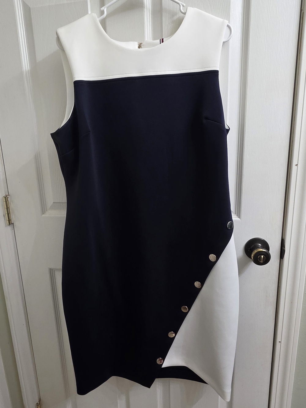 Tommy Hilfiger Navy and White Sleeveless Colorblock Midi Dress